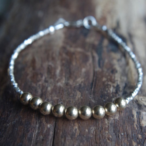 Hill Tribe Silver and 14/20 gold filled beads bracelet - Tiny bracelet - Delicate bracelet - Minimalist bracelet - Ready to ship - 7 inches