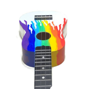 Concert Rainbow Ukulele, Rainbow painted, rainbow drips, white ukulele, paint spill, rainbow spill, Soprano, tenor, baritone, guitar