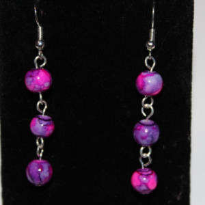 Long three bead dangle earrings