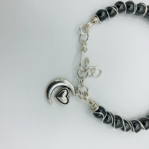 Silver and Hematite Wrapped Bangle Bracelet 