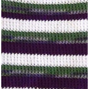 Crocheted Bag - Cotton Tote - Purple, Green, White Stripe - 10" x 13" Reusable Handmade Gift Bag