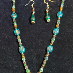 Necklace/Earrings- Chrysocolla Malachite Gem in Bead Bezel - ID 29