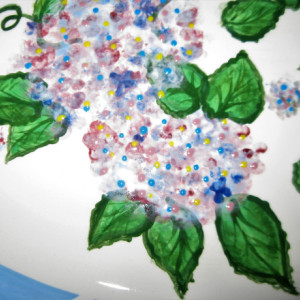 Hand painted blue and pink Easter or Spring Hydrenga platter