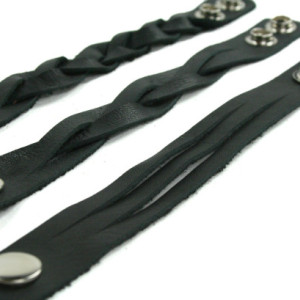 Black Leather Bracelet - Mystery Braid - Multi-Strand - Adjustable Size - Men's / Women's