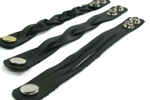 Black Leather Bracelet - Mystery Braid - Multi-Strand - Adjustable Size - Men's / Women's