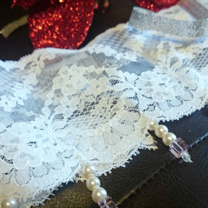 White Lace with Pearls and Crystals, Lace Choker, Lace Necklace