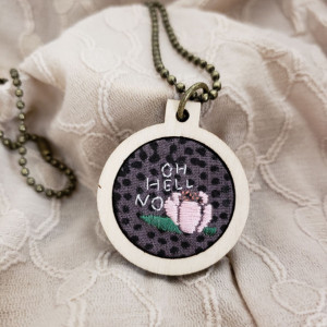 "Oh Hell No" Embroidered Hoop Necklace