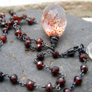 Vampire's Tears Necklace - Lepidocrosite, Red Zircon and Blackened Silver