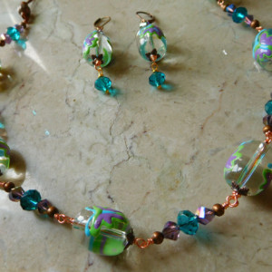 Butterfly lamp work glass beads Necklace and matching earrings set.#NBES0100