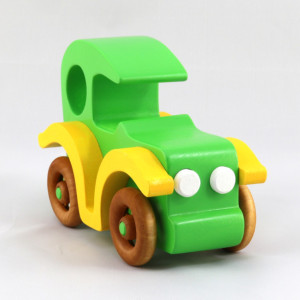 Handmade Wood Toy Car, Vintage Style Sedan Finished with Green and Yellow  667509705