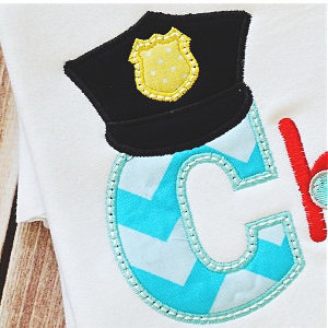 Policeman Theme Applique Shirt * Choose Initial Only, Initial with Name or Birth Number * Personalized Embroidery