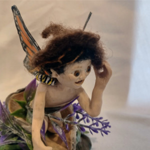 Ooak miniature Polymer clay Monarch Butterfly Fairy sculpture figure mixed media art doll