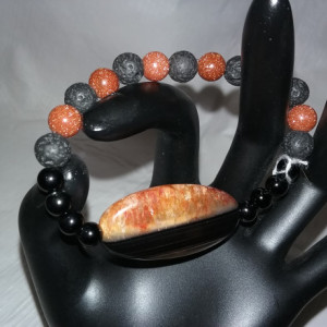 Bronze Agate & Black Onyx Gemstones w/Lava Stone Diffuser Bracelet