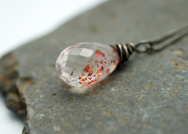 Lepidocrosite Faceted Teardrop Briolette and Sterling Silver Necklace - Vampire Tears