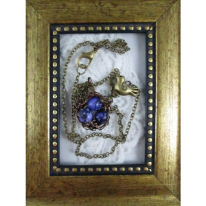 Mama Bird Nest with Marbled Purple Stone Egg Pendant Necklace