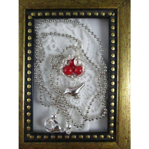  Mama Bird Nest with Red Coral Bead Egg Pendant Necklace