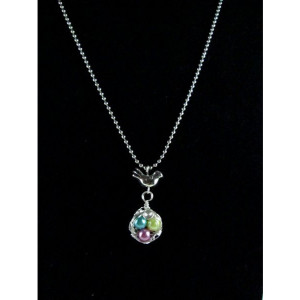Mama Bird Nest with Colorful Pearl Egg Pendant Necklace