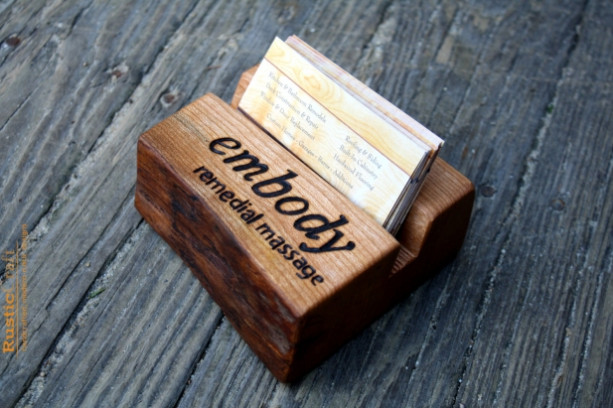 Personalized Business Card Holder - Rustic wood - Fathers Day Gift- office gift, Dad gift, Husband Gift - Custom engraving included