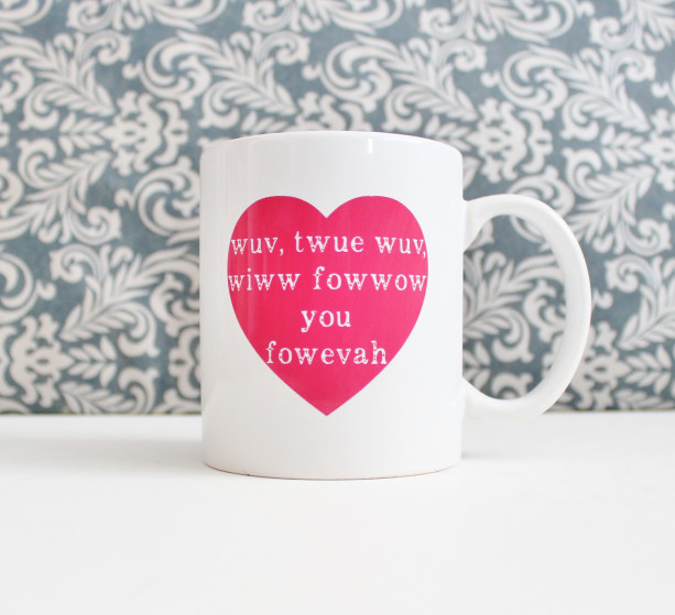 Wuv Twue Wuv Pink Heart Mug - Princess Bride, cute coffee cup, mug, pencil holder, catch-all - Ready to Ship
