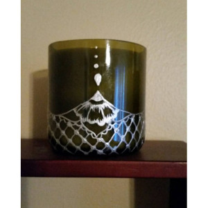 Hand painted recycled wine bottle scented candle