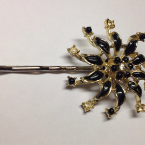Black and Gold Flower Hair Pin
