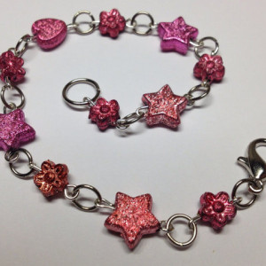 Sparkle Stars and Flowers Red and Pink Bracelet