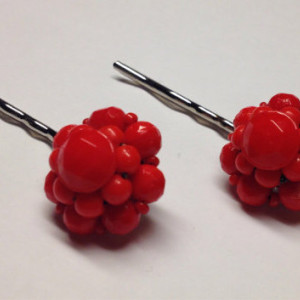 Set of Ruby Red Flower Hair Pins