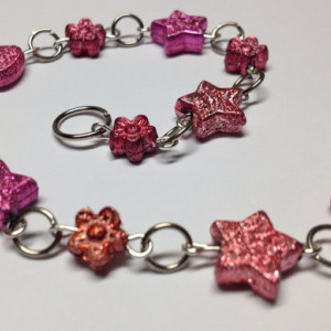 Sparkle Stars and Flowers Red and Pink Bracelet