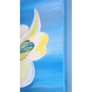 Oil Painting on Canvas- Original Artwork- Nature Painting-Hummingbird Art- Floral Artwork-Blue and Cream-Botanical-Sarah Floyd
