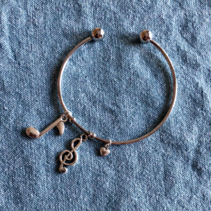 Music Notes and Heart Bangle Charm Bracelet - Musician Charms Jewelry