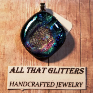 Silver, Gold & Blue Fused Dichroic Glass Pendant