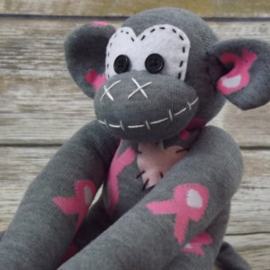 Sock monkey : Breast Cancer Jen ~ The original handmade plush animal made by Chiki Monkeys
