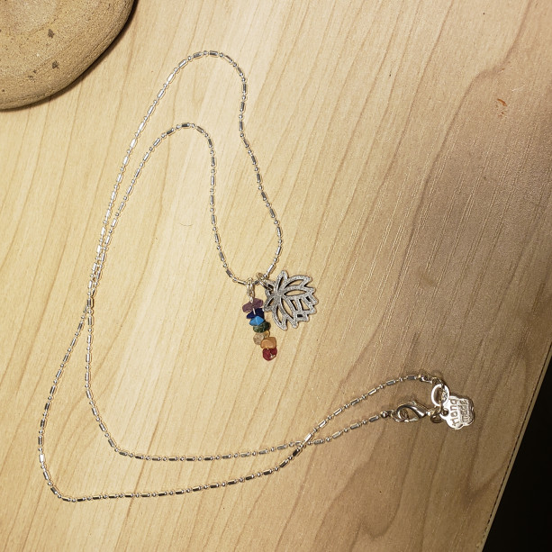 Lotus Charm Necklace with 7 the Chakra Rainbow Crystals