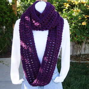 INFINITY SCARF Loop Cowl Solid Dark Purple, Extra Soft, Warm, Long Bulky Eternity Winter Circle Wrap, Chunky Women's Scarf..Ready to Ship in 3 Days