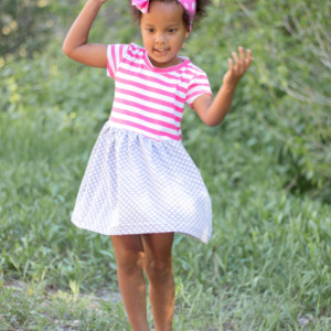 Alice Play Dress | Pink Stripes and Gray Polka Dots