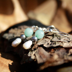 Dangle pearl and aqua earrings