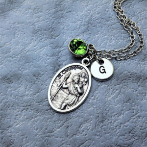 Personalized Silver Plated Saint Christopher Necklace. Patron Saint of Good Luck, Athletes, Travelers, and Sports 