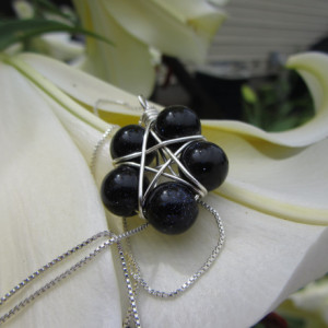 Wire Wrapped Star Pendant, Blue Goldstone Pendant, Pentagram, Goldstone Necklace, wiccan jewelry