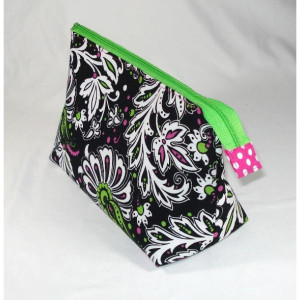 Bright BLACK, HOTPINK and LIME green Abstract floral print Cosmetic Bag, Bridesmaid Gift, Gift Bag, Toiletry Bag, Pencil Case, Travel Bag