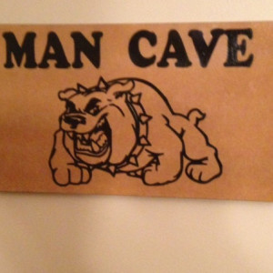 Man Cave MDF Wood Sign With Bulldog Picture