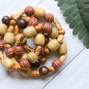 Wooden Beads Necklace, Earthy Colors Necklace, Boho Necklace