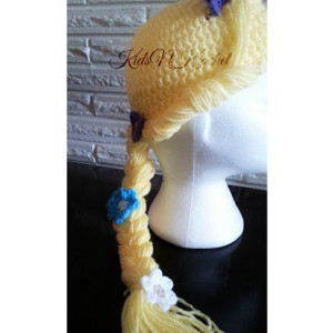 Crochet Rapunzel hat with braid and crown. you choose size and color of crown!