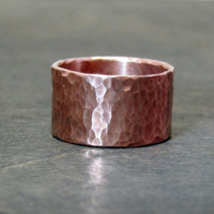 Wide Recycled Copper Dapple Hammered Ring 10mm wide Forged Copper Band- Rustic Ring