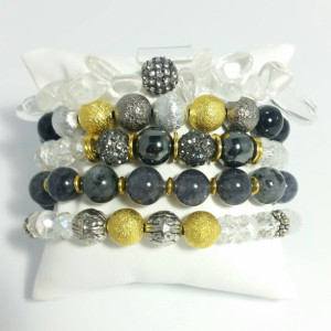 5 Piece 8mm and 10mm Crystal and Mixed Gemstone Stretch Bracelet Set
