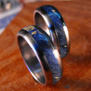 Wedding Rings, Titanium Wood Rings, Wood Ring, Blue Ring, Mens Wedding Ring, Wedding Band Set, His and Hers Set, Custom Made Ring, Unique