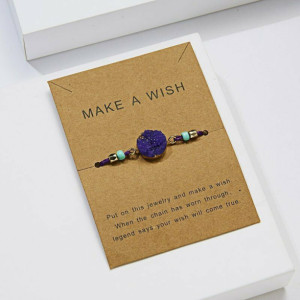 Make a Wish, Wish Bracelet, Purple Charm Bracelet, Lucky Purple String Bracelet ,Stocking Stuffer for Friends
