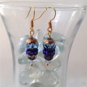 Simply Elegant Gold Luster Crystal Dangle Earrings, Blue