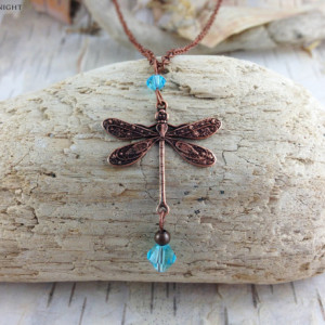 Copper Dragonfly Charm Necklace