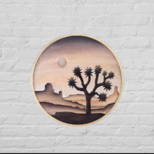 Joshua Tree Round Wood Wall Art | Desert Mountain Wooden Wall Hanging | Circle Art for Living Room Collage