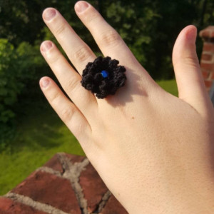 Flower Ring - Statement Ring - Black - Crochet - Boho Ring